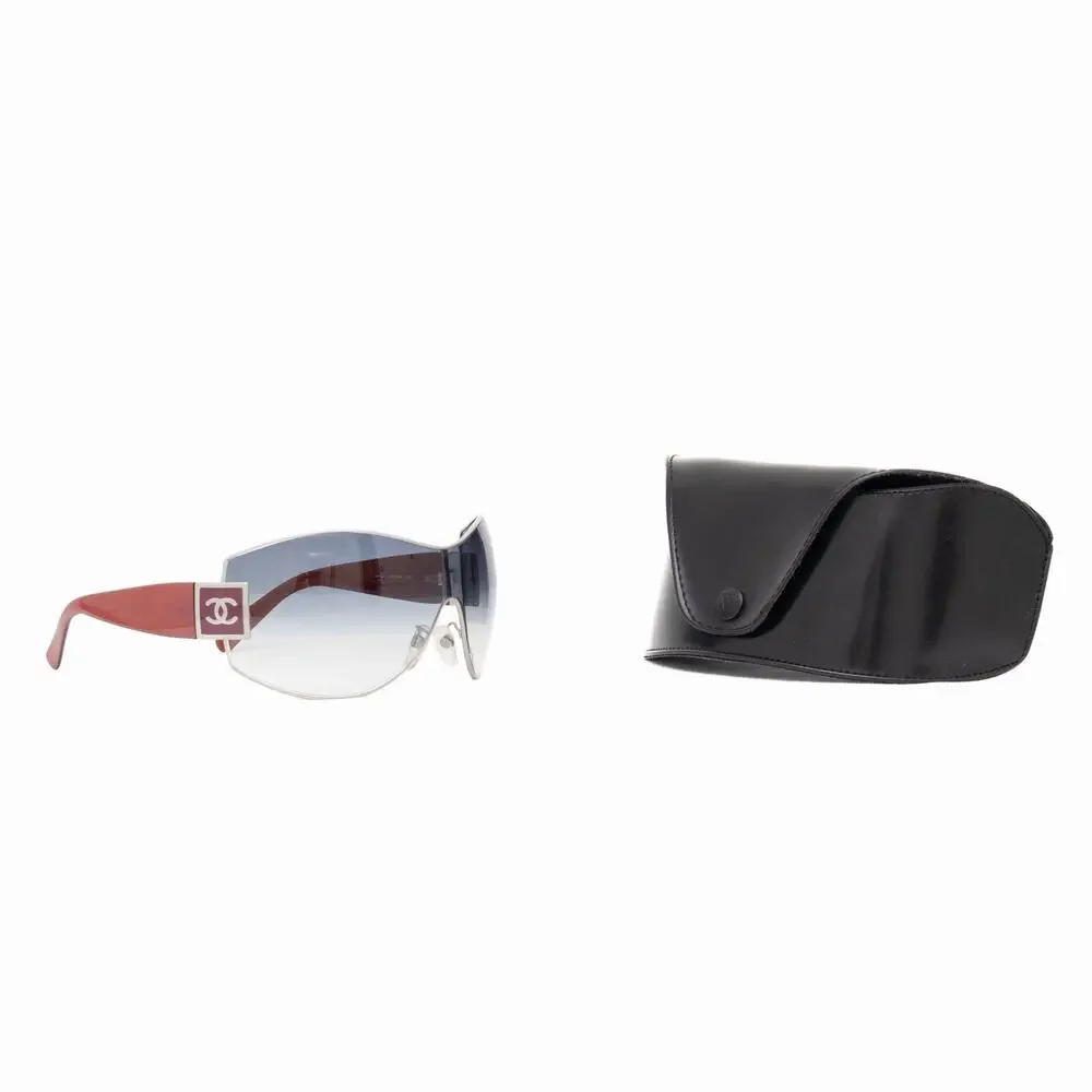 CHANEL Y2K 4114 CC Logo Shield Sunglasses Coral Red Silver Gradient Lens